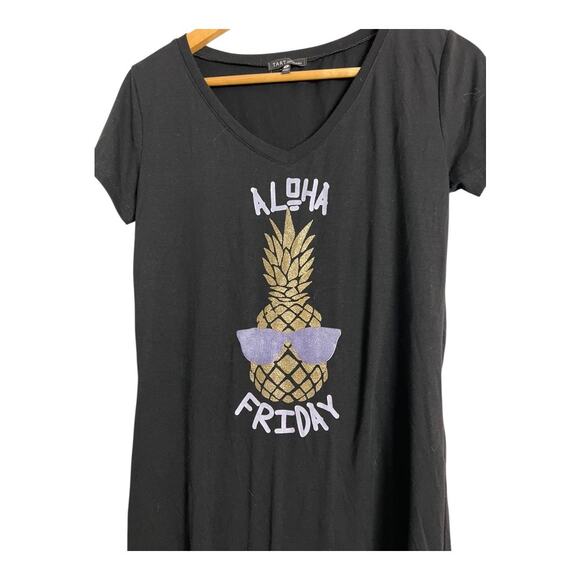 Tart Intimates Women's Sleep Shirt Small Black Aloha Friday Pineapple Tee - Picture 2 of 4